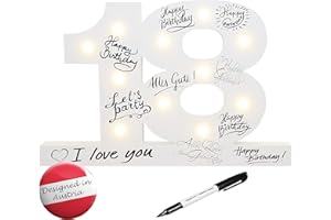 CREOFANT ® XL Gästebuch 18 Geburtstag Deko mit LED Beleuchtung 33,5 cm x 23,5 cm · Tischdeko Geschenkidee 18. Geburtstagsgeschenk batteriebetrieben inkl. Stift schwarz