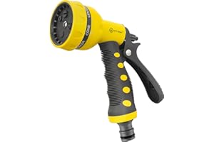 AUTOMAN Hose Pipe Spray Gun, 7 Patterns Garden Hose Spray Gun, High Pressure Hose Nozzle, Anti-Slip Water Hose Gun for Plants & Lawns Watering, Car & Bike Washing and Pets Bathing, Yellow