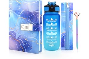 NAVDRIVL Tagebuch mit Schloss Mädchen Trinkflasche, Geschenke für Mädchen 8 9 10 11 12 13 Jahre, Valentinstag Schulanfang Geburtstag Geschenke Mädchen Teenager Alter 7-14, Wasserflasche Schule Stift Notizbüch