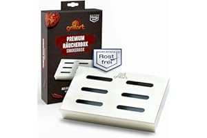 grillart® Original BBQ Räucherbox aus 100% rostfreiem Edelstahl/Smokerbox/Aromabox/Grillzubehör für Gasgrill, Kugelgrill und Holzkohlegrill/Maße 21 x 13 x 3,5cm