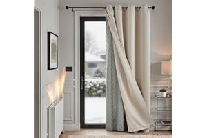 TOPICK Blackout Thermal Door Curtains 84 Inch Drop, Removable Thick Microfiber Lining Windproof Curtain for Bedroom, Noise Protection for Living Room, Beige, W52 x L84 Inch, 1 Panel
