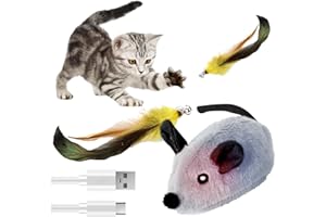 OneNine Giocattolo elettrico per gatti, topolino per gatti, giocattolo elettrico con coda di piume, Cat Toys, giocattolo gatto con cavo USB per beccuccio e contro la noia