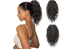 FLUFYMOOZ Ponytail Extension, 12" Short Claw Ponytail Extension Wavy Curly Jaw Clip in Pony tails Hair Extension Natural Synthetic Hairpiece for Women (Black Brown)
