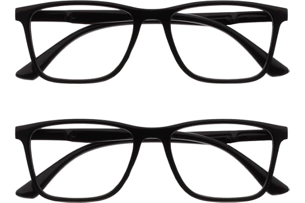 OPULIZE NYX Lunette anti lumiere bleue femme & homme - Lunette Loupe Ecran/Gaming - Lot de 2 - Anti-éblouissement, UV400, Légère - Rectangulaire - Noir - + 2,00