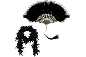 UOCAI KarnevalsTeufel - Boa di piume con scomparti in piuma nera, boa di piume nere, per carnevale, balli, matrimoni, anni '20 Charleston