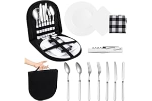 YESALER Ensemble de Couverts de Camping Portable Kit de Vaisselle en Acier Inoxydable Couverts de Voyage pour 2 Personne Camping et Pique Nique 13 Pièces