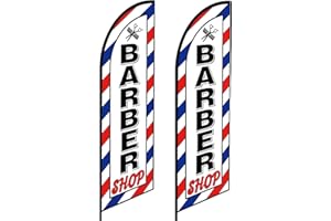 VitalCozy 2 Pcs Barber Flag 12 ft Barbershop Windless Flag Barber Shop Sign Barber Banner Feather Swooper Flag for Shop Advertising Business Outdoor(NOT INCLUDE POLE KIT)(8 x 2 ft)