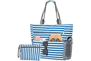 Ecofocet Borsa Mare Donna Grande XXL, Borsa Spiaggia Impermeabile con Cerniera, Borse da Piscina Grande Capacità, Famiglia Tote Bag Alta Capacità per Spiaggia Viaggio Vacanza Sportiva Picnic