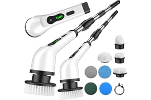 Electric Spin Scrubber for Cleaning, Electric Mop for Floor Cleaning with 9 in 1 Replaceable Heads-90Mins Work Time,3 Adjustable Size,2 Adjustable Speeds for Bathroom Shower,Tile, Floor (Large)