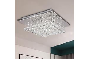 A1A9 Crystal Chandelier Lights, Modern Square Glass Droplet Ceiling Light Pendant Lamp, Flush Mount LED Chandeliers Fixture for Dining Room, Bedroom, Livingroom, Office, Size: L38cm W38cm H23cm