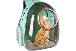 SDLDEER Zaino per Gatti con Capsula per Animali Domestici, Zaino a Bolle per Animali Domestici, Traspirante, Approvato dalle Compagnie Aeree, Piccolo Spazio，per Escursioni e Campeggio (Verde)