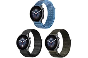 ZoRoll 3 sztuki bransoletek 22 mm do Amazfit Bip 5/GTR 4/GTR 3 Pro/GTR 3/GTR 2e/GTR 2, nylonowe zapięcie na rzepy, zapasowy pasek do Amazfit Cheetah/Cheetah Pro - czarny + zieleń wojskowa + niebieski