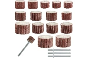 JYNVO 15 Pezzi Dischi Abrasivi, Grana 80, Flap Wheel 5 Dimensioni Diverse Per Lucidatura, Con 3 Asta Di Collegamento Ruota Lamellare Di Carta Vetrata Per Trapano, Smerigliatrice, Utensile Rotante