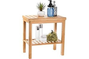 SOUJOY Bamboo Shower Bench, Bath Seat Stool, Spa Foot Rest Shaving Stool, Storage Shelf for Shampoo Towel, Works in Inside Bathroom, Living Room, Bedroom, Garden Leisure