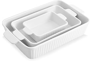 Swuut Casserole Dishes Set for Oven 33 x 23.5cm 13x9 inch, 4000ml Porcelain Baking Dishes, Ceramic Bakeware 3pcs Set,Kitchen Rectangular Deep Lasagna Pans with Handle