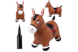 sun baby Animal Sauteur Gonflable, Jouet Enfant 1 an pour l'intérieur et l'extérieur, Design Ergonomique, Pompe Manuelle Incluse (Cheval Brun)