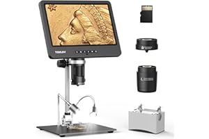 TOMLOV DM602 Microscope Numérique Triple Objectif, Microscope LCD HDMI 10", Écran IPS, Microscope à Soudure avec des Lumières, Support de Diapositive, 10" Support, 64 Go, Windows/Mac Compatible