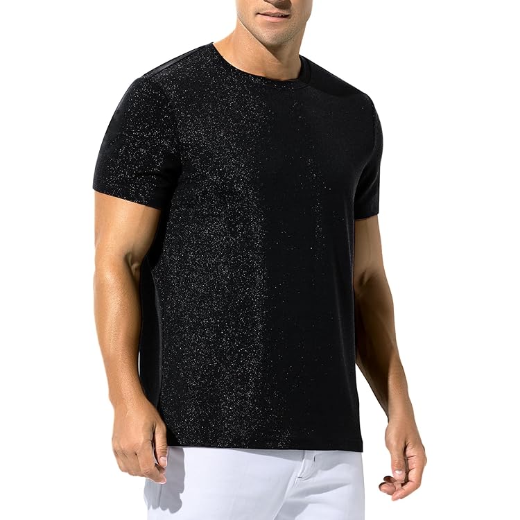 T-shirts Chemise à Manches Courtes Pour Homme à Paillettes à Manches Courtes Slim Tendance T-shirt à Manches Courtes Hipster Pour Homme Chemise De Base De Boîte De Nuit, Argenté, M