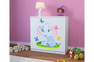 WFL GROUP Cassettone Bianco per Bambini - Cassettiera per Cameretta - Arredo Cameretta Bambini - Elefante
