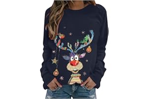 HAOLEI Christmas Jumpers Women UK Sale Clearance Funny Graphic Reindeer Xmas Sweatshirt Crew Neck Long Sleeve Pullover Tops Blouse Ladies Christmas Jumper