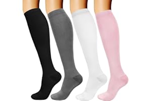 DRESHOW 4 Paires Chaussettes de Compression pour Femmes & Hommes Circulation pour Athlétisme,Course,Cyclisme,Voyage