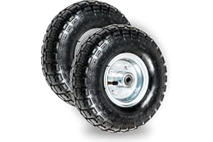 Elkoza® 2x10" 3.50-4 4PLY Dual Bearings 20mm 260X80 Pneumatic Wheelbarrow Wheels Sack Truck Trolley Wheel Solid Tyre Complete for Garden Heavy Duty Trolley Barrow Truck Replacement Wheelbarrow Wheel