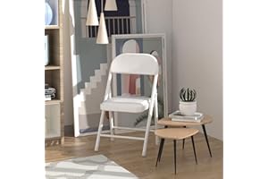 Rcynview Chaise Pliante Salle a Manger Interieures Exterieur, Chaise Camping Pliante Confortable avec Assise Rembourrée en Simili Cuir, Chaises Pliantes de Cuisine, Terrasse, Jardin, 1 Chaise Blanche