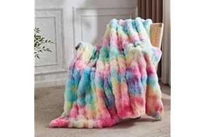 ‎WAJADE Wajade Luxus Kunstfelldecke – Sherpa Schafdecke – Comfort Luxuriöse Flauschige Flauschige Decke – Dicke Sofadecke Couchdeck 130 x 160 cm –Rainbow