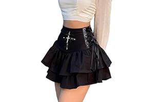 DINGJIUYAN Falda corta estilo gótico Y2K plisada con volantes para mujer, color negro, para Halloween, fiestas, fiestas, estilo punk