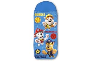 BERONAGE Paw Patrol Sac de couchage pour enfants – Bleu, 140 cm + 30 cm (capuche) x 70 cm, idéal pour extérieur/intérieur, Rubble, Marshall, Chase, Mummy Sac de couchage pour camping, filles et