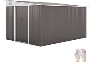 Outsunny Casetta da Giardino 8.9m² in Acciaio Zincato con 2 Prese d'Aria, Capanno Porta Attrezzi con Tetto Inclinato, Doppie Porte Scorrevoli Bloccabili e Guanti, 280x345x169/201cm, Grigio