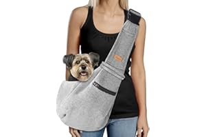 CUBY Dog and Cat Sling Carrier - Small Dog Carrier Sling with Adjust Strap & Zip Pocket, Hands Free Soft Dog Slings for Small Dogs Cats Puppy Pets Outdoor Travel Safety Purse Bag (Silver Grey)