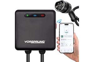 Smart EV Charger Wall Box Type 2 7.4kW 32Amp Nano by Vorsprung with Smart App WiFi Bluetooth Fast Charge 5.2m Cable EV charging Point Easy to Install Earthing Protection Electric Cars Black