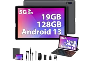 MAXLEGEN Tablet 10 Pulgadas Android 13 Tableta 19GB RAM + 128GB ROM (TF/1TB) 2.0GHz Octa-Core, 5G WiFi, 8000mAh, Bluetooth 5.0, 8MP Cámara, Tableta Táctil con Teclado Ratón, Auriculares, Funda (Gris)