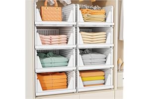 SNSLXH 5 Pack Stapelbar Schrank Kleiderschrank Organizer, Multifunktionale & Faltbare Organizer für Bad Küche Lagerung, Platzsparende Schublade aufbewahrungsbox, Weiß