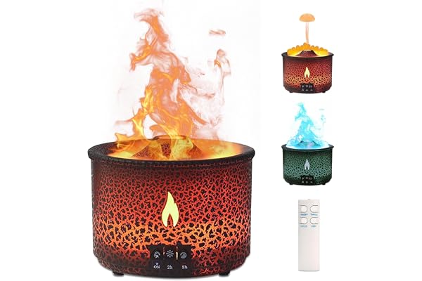 Diffuseur d'Arôme Flamme Volcan Humidificateur: Diffuseur de Parfum d'Huile Essentielle à Ultrasons avec 360ml de Grande Capacité, 2-en-1 Diffuseur d'Huile Essentielle avec Fonction de Minuteur