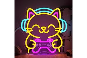 ‎LOOKLIGHT Looklight Gaming Cat Neon Schild, Led Schild Katze, Neon Sign für Dekoration, Neonschild, Gaming LED Light Sign Dimmbar mit USB für Spielzimmer, Schlafzimmer, Wohnzimmer, Bar, Club, Party, Geschenke