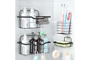 Yearvot Schwarz Duschablage ohne Bohren, 4 Stück Badezimmer Organizer Duschregal, Große Kapazität, Starke Belastung, Badregal Ohne ohren, Duschregale Organizer ohne Bohren für Küche/Badezimmer