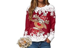ALLEGORLY Noel Sweatshirt Femmes Pull De Noël Femme Noël Sweat Rigolo Femmes Drole Sweats Rigolo Sweatshirt Manches Longues Ample Sweater Christmas Funny Pullover