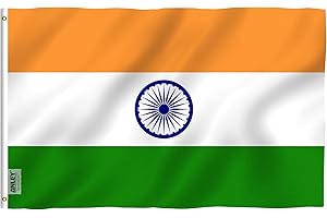 Anley Fly Breeze 3x5 Foot (90 X 150cm) India Flag - Vivid Color and UV Fade Resistant - Canvas Header and Double Stitched - Indian National Flags Polyester with Brass Grommets