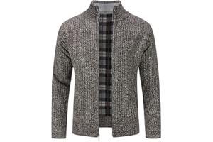 YOUTHUP Męski kardigan z podszewką polarową dzianinowy płaszcz stójka gruby sweter z zamkiem na całej długości zimowa dzianina