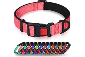 Taglory collare per cani, Imbottito Nylon Regolabile Traspirante Riflettente Collari per Cani di Taglia Media, Rosa
