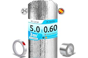 OPTIMER SYSTEM AISLANTE TERMICO MULTIUSOS PREMIUM | Reduce el Frio y el Calor |100% ALUMINIO|Aislante Termico para Ventana, Pared, Suelo, Techo, Coche, Garaje [ 0.6 X 5m ] (3m²) + 2 cintas adhesivas