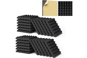 CISSIYOG Pannelli Fonoassorbenti con Supporto Adesivo, Pannelli Isolamento Acustico Pannelli Insonorizzanti Riduzione dell'eco per Studio Musicale, Studio Registrazione,Home Learning, 30X30X3CM (24 Pezzi)