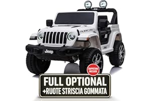 Macchina Elettrica Per Bambini Jeep Wrangler Rubicon Full Optional Auto Elettrica Per Bambini Telecomandata 2 posti Sedile In Pelle Porte Apribili Doppio Motore Elettrico 12V TOYSCAR bianca