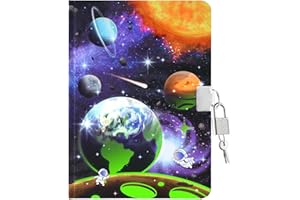 WERNNSAI Asteroiden Tagebuch Kinder für Jungen, Leuchtendes Tagebuch mit Schloss und Schlüssel, A5 160 Seiten liniert, Notizblock zum Schreiben und Zeichnen (6-12 Jahren)