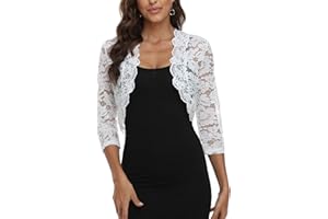 MISS MOLY Damen Bolero Spitzen Jacke Festlich Kurz Cardigan 3/4 Ärmel Strickjacke Für Hochzeit Cocktailkleid