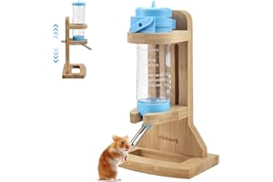 Vibbang Hamster Water Bottle with Stand Adjustable Wooden Small Animal Hanging Water Auto Dispenser Stand No Drip Feeder for Guinea Pig, Mice, Chinchillas Rat Hamster Gerbil Gerbils Degus (125ML)