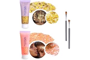Zelzen Body Glitter Gel, 2 PCS Long-Lasting Powder Paillettes, paillettes sirène visage cheveux ongles, pour mascarade, anniversaire maquillage et DIY Crafts...