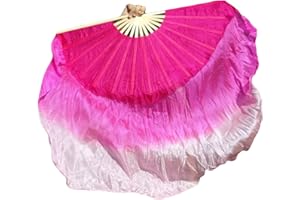 Winged Sirenny Single Belly Dance Short Silk Fan Veil,Large Flutter Flag Streamer (pink fading)